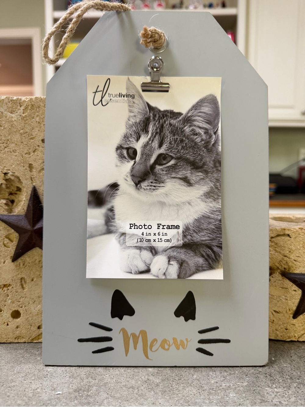 Gray "Meow" Cat Photo Frame - 4 x 6 in